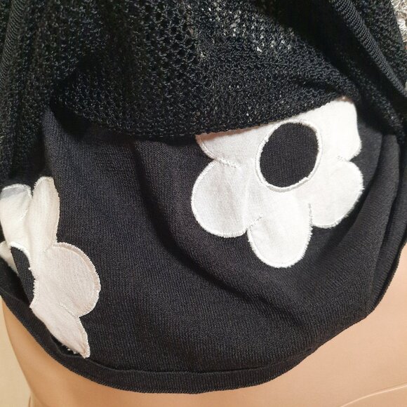 Vintage 90s Y2K Knit Tank Top Crochet Flowers Size S Black White Grey Layered - Picture 3 of 6